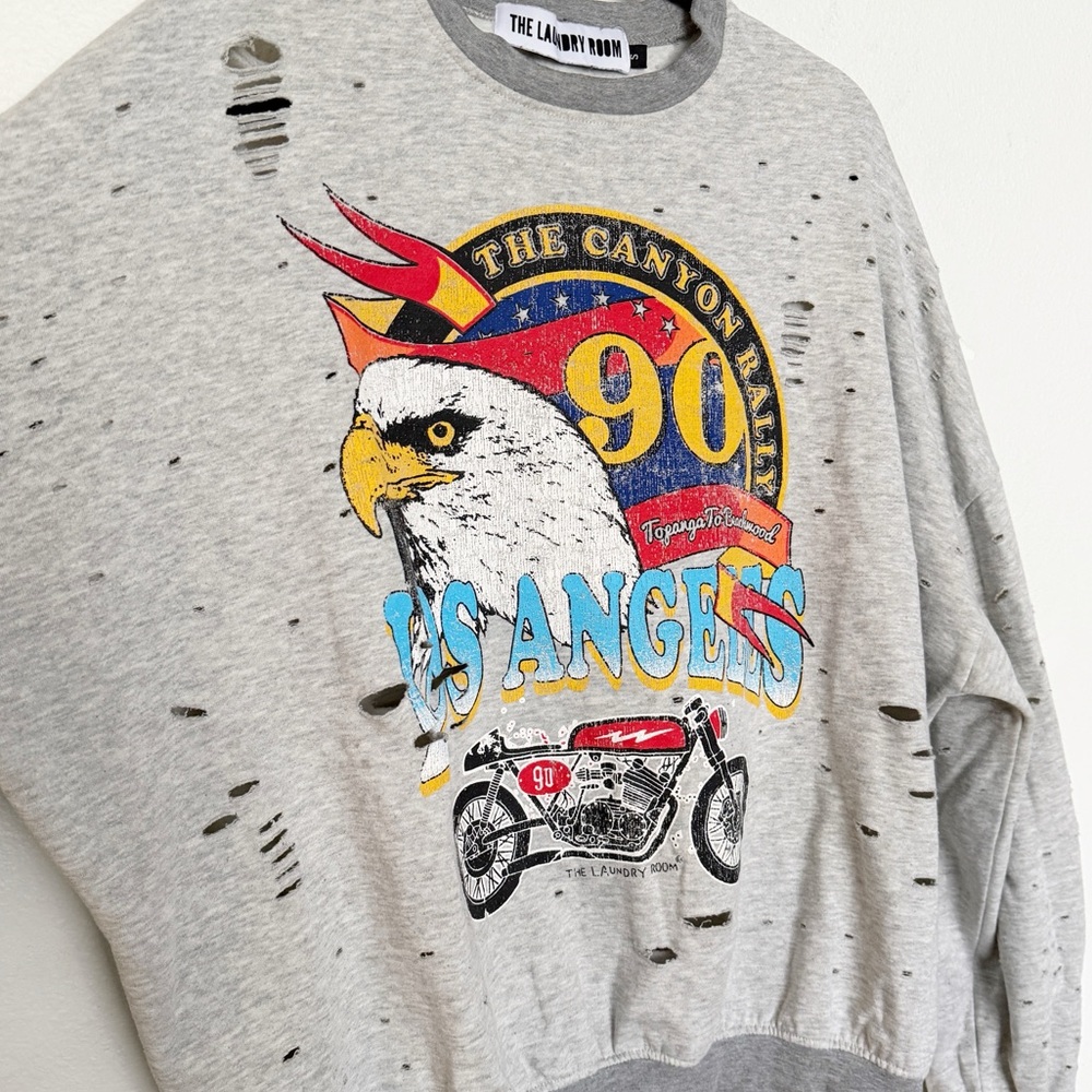 The Laundry Room Canyon Rally Oversized Distressed Motorcycle Sweatshirt S - Picture 3 of 6